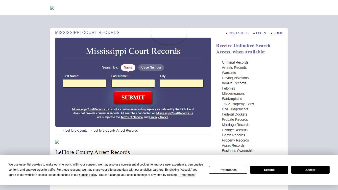 LeFlore County Arrest Records | MississippiCourtRecords.us