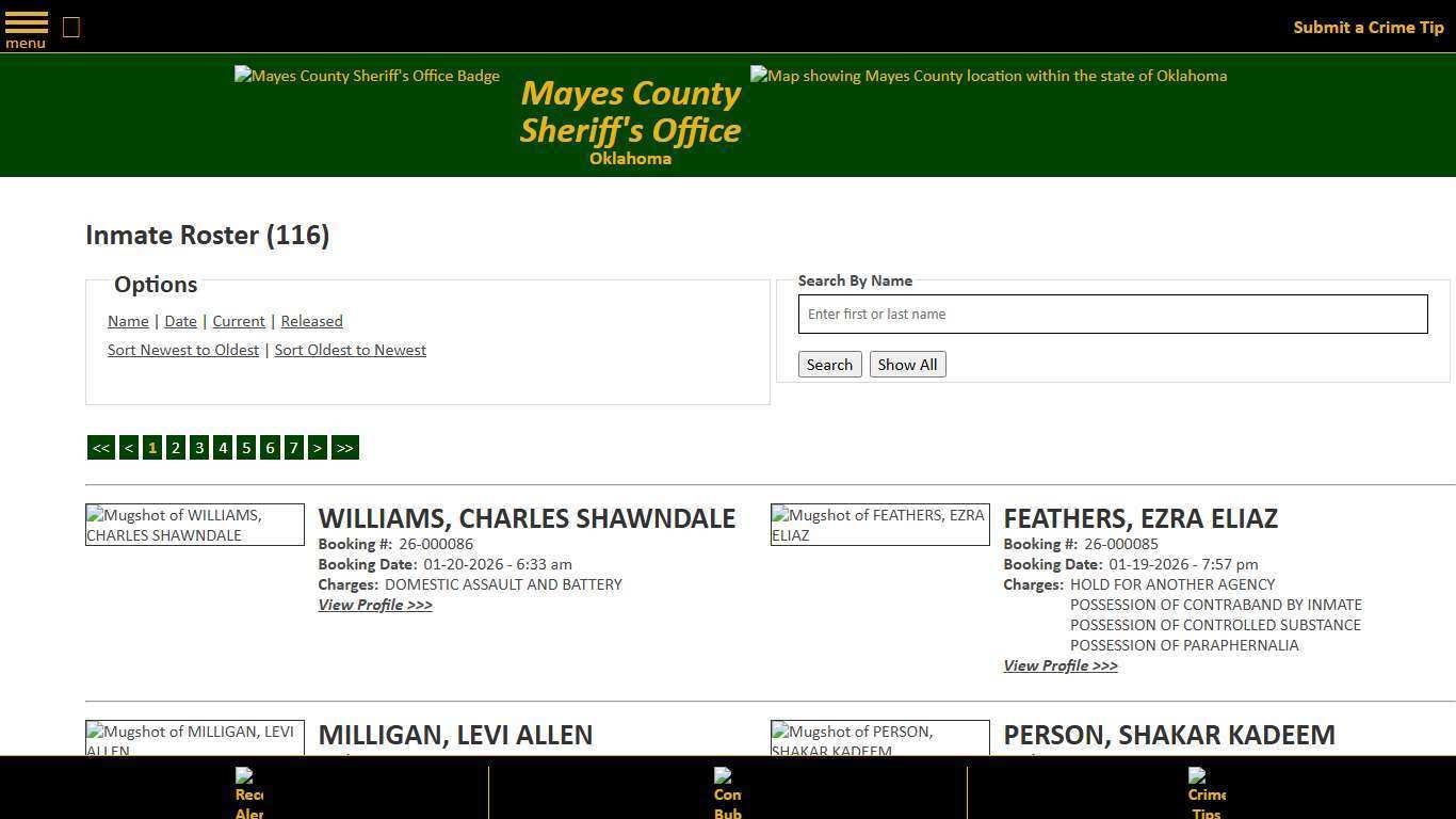 Inmate Roster - Current Inmates Booking Date Descending - Mayes County, OK Sheriff